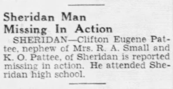 Clifton Eugene Pattee missing in action